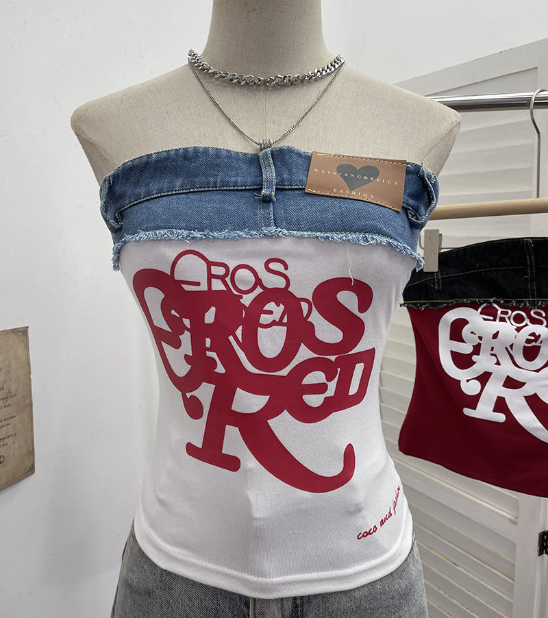 Strapless spicy girl letter printed strapless top