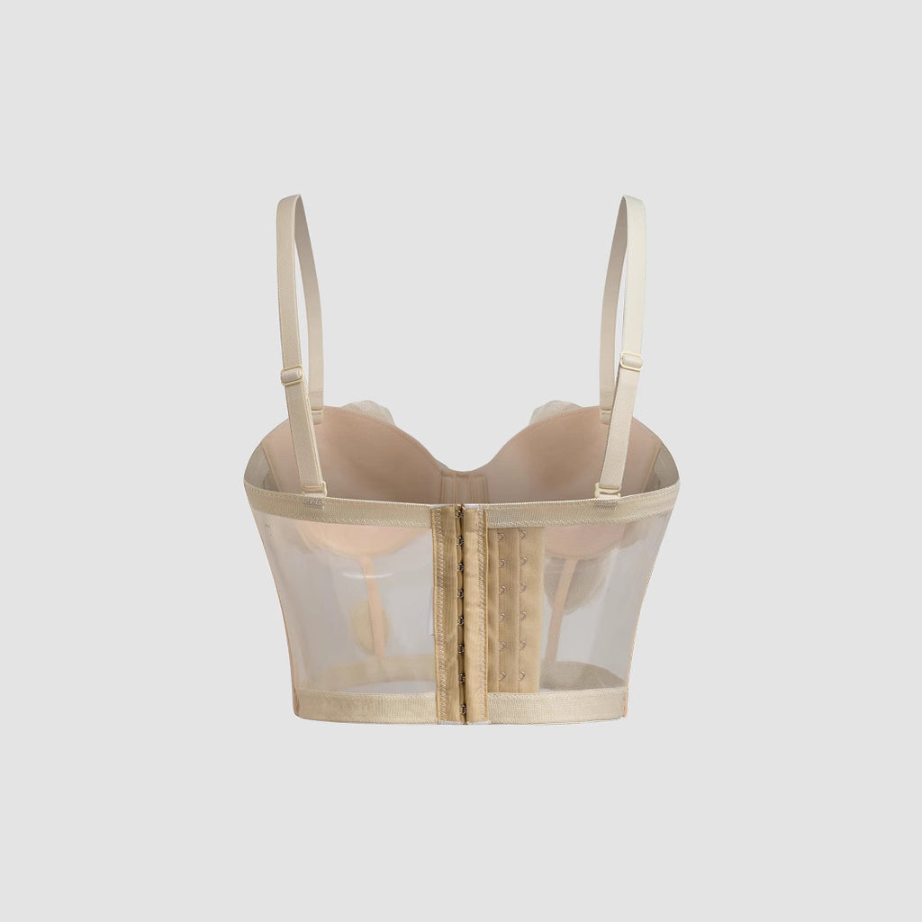 Top Bustier Malla Espalda Abierta Flor Rosa Sexy Mujer