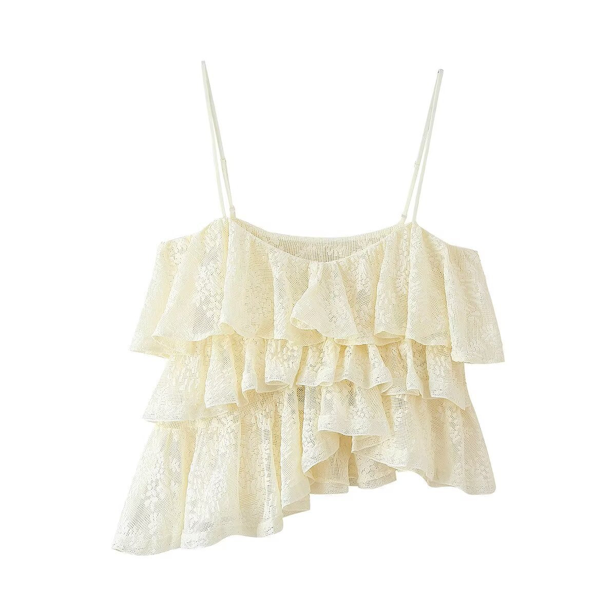 Top de camisola decorativa con capas de encaje