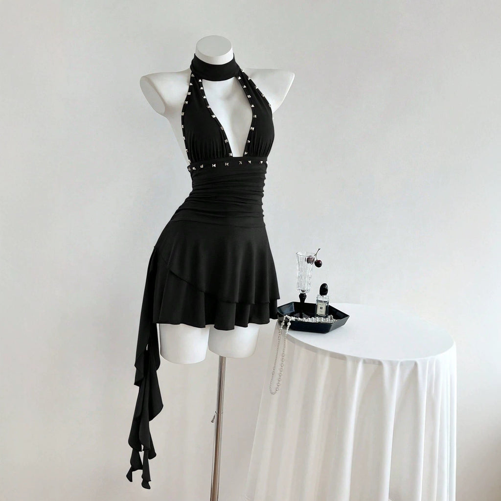 Hanging neck sleeveless nail bead dress