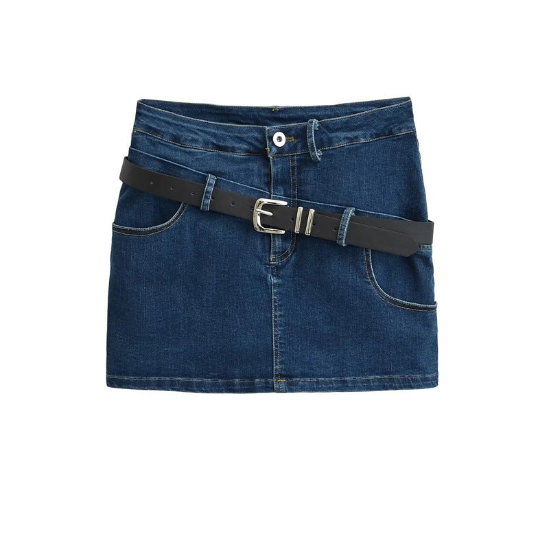 Mini Falda Vaquera Efecto Doble Pieza Color Liso Sexy Casual Mujer