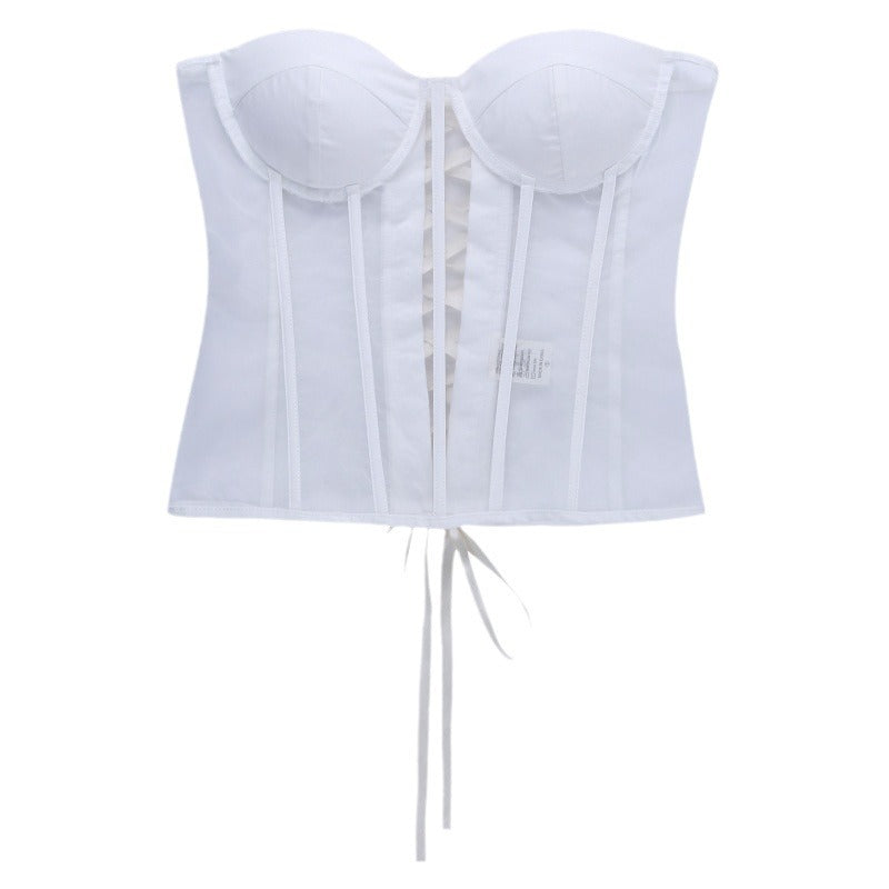 Solid color patchwork waistband with strapless top inside