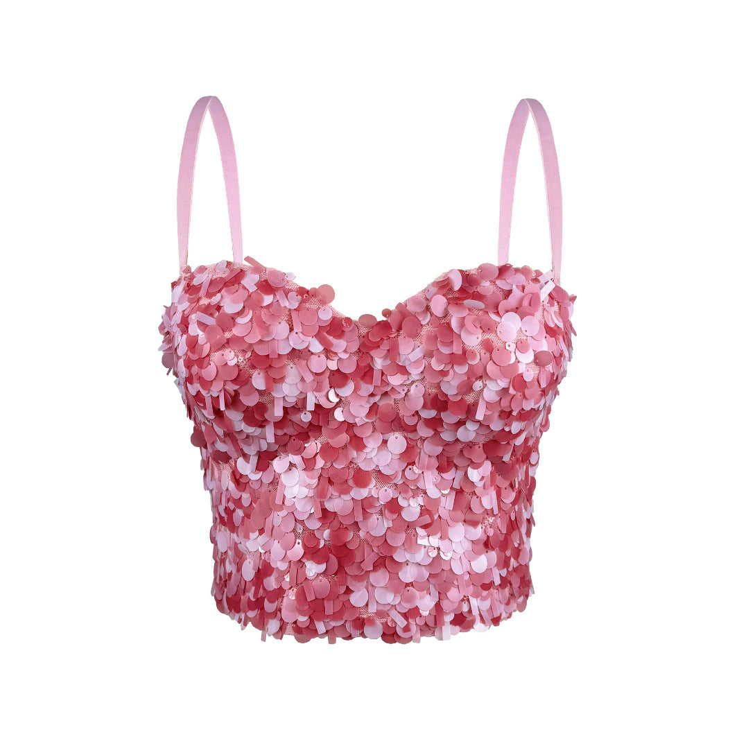 Top brillante de lentejuelas con tirantes sexy