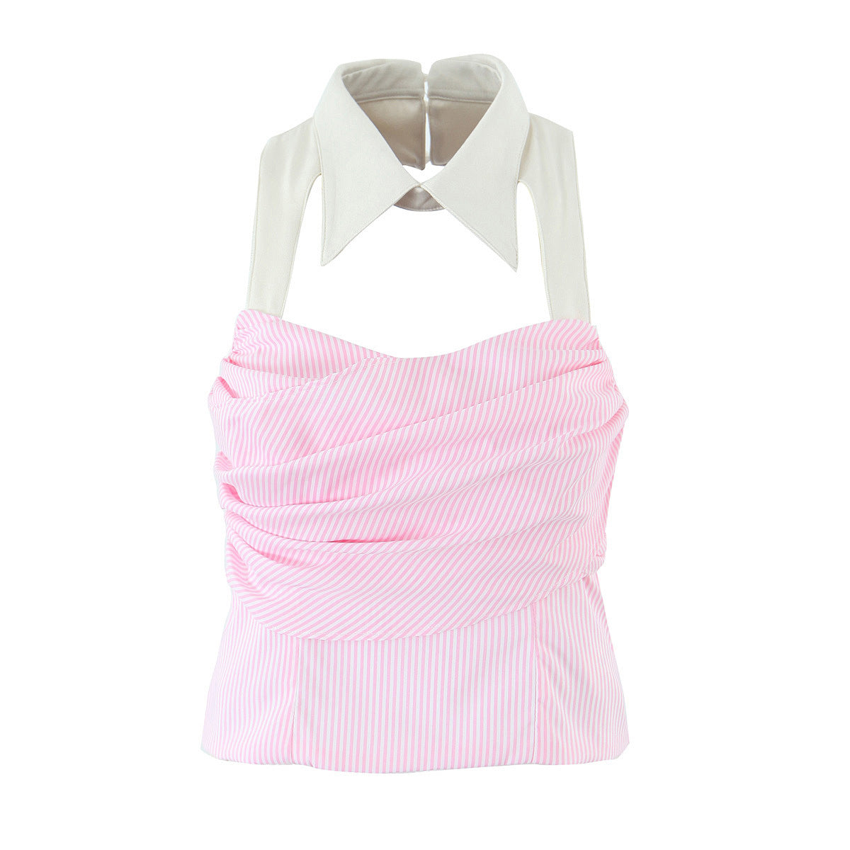 Conjunto Dos Piezas Top Camisola Rayas Solapa Shorts Floral Tulipán Talle Bajo Poliéster Rosa Mujer