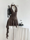 Hanging neck sleeveless nail bead dress