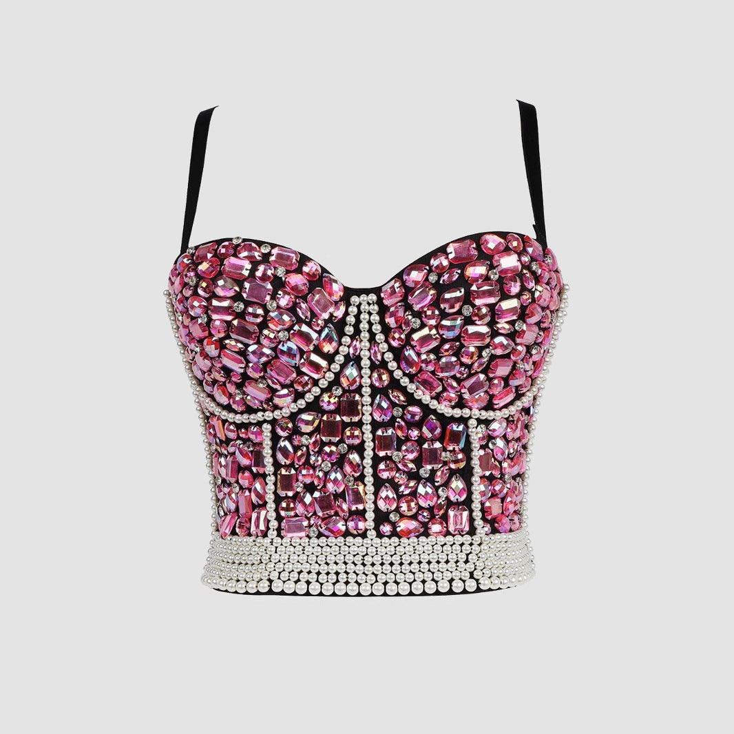 Top Bustier Bralette Pedrería Strass Tirantes Finos Mujer