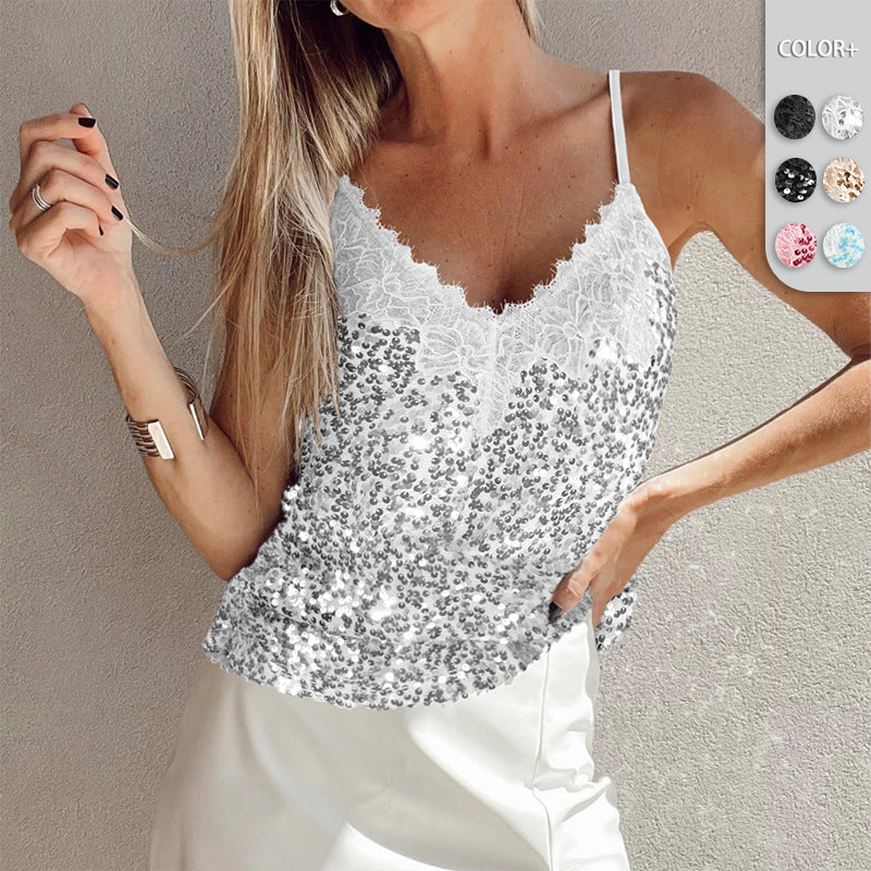 Women's Sequin Beaded V-Neck Elegant Strap Summer