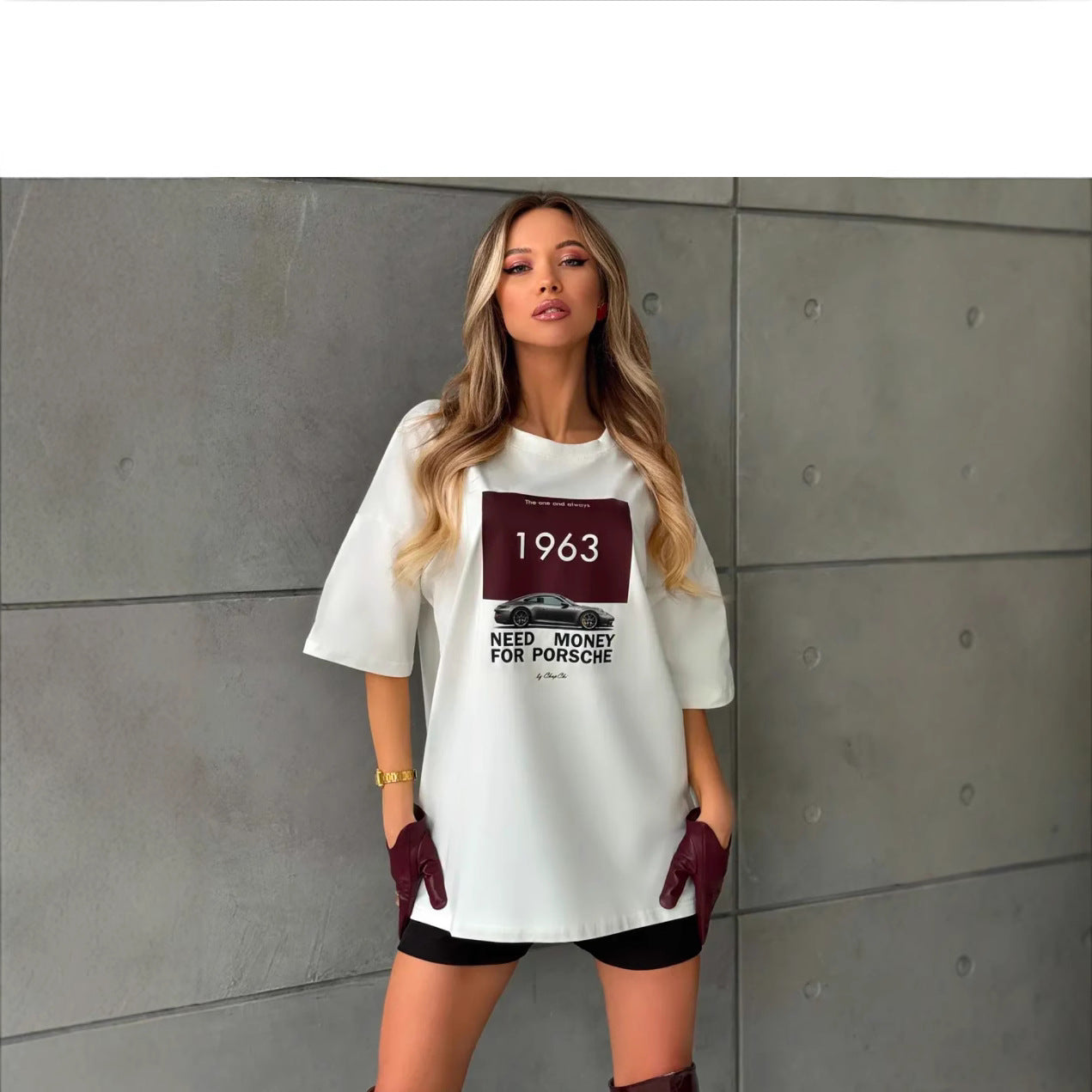 Camiseta ancha de cuello redondo y manga corta