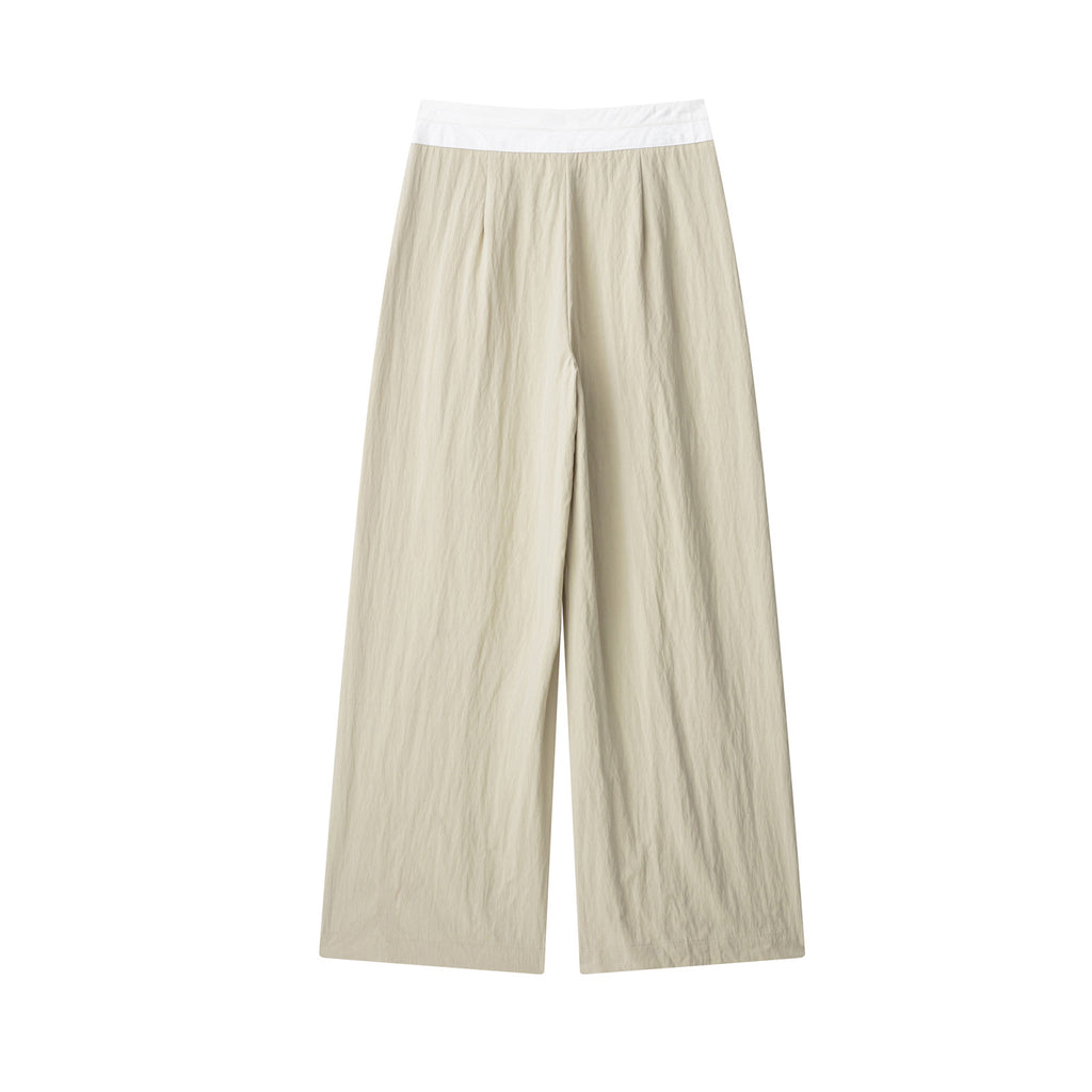 Pantalón Pierna Ancha Cintura Alta Hebilla Empalme Casual Mujer