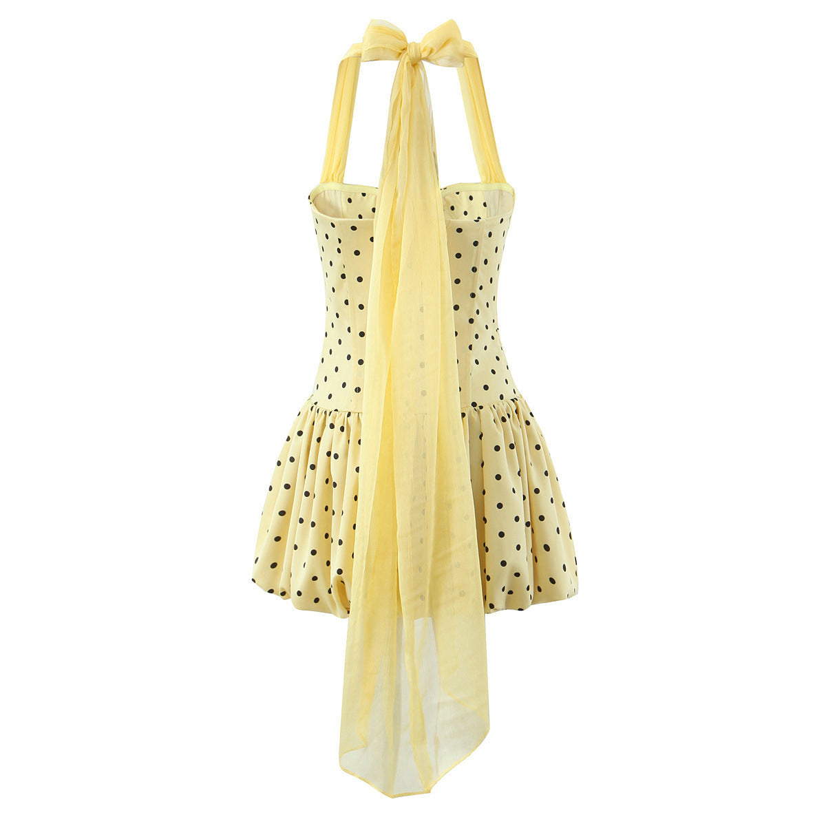 Vestido Corto Halter Transparente Efecto Espiga Silueta A-Line Lunares Mujer