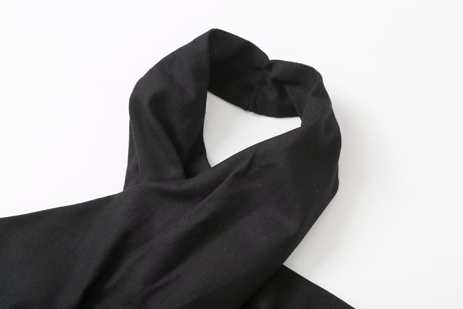 Black Fringe Decorated Halter Neck Linen Dress