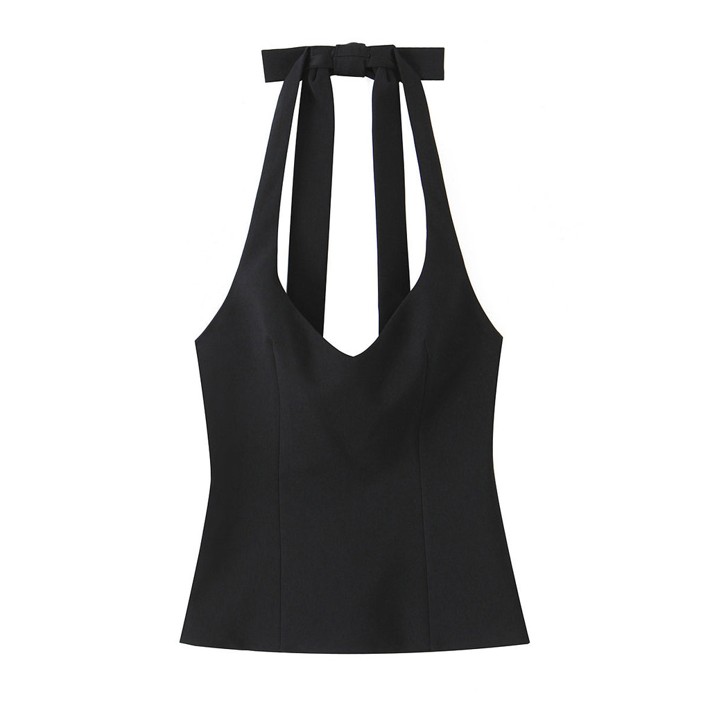 Retro pink checkered neck hanging tank top