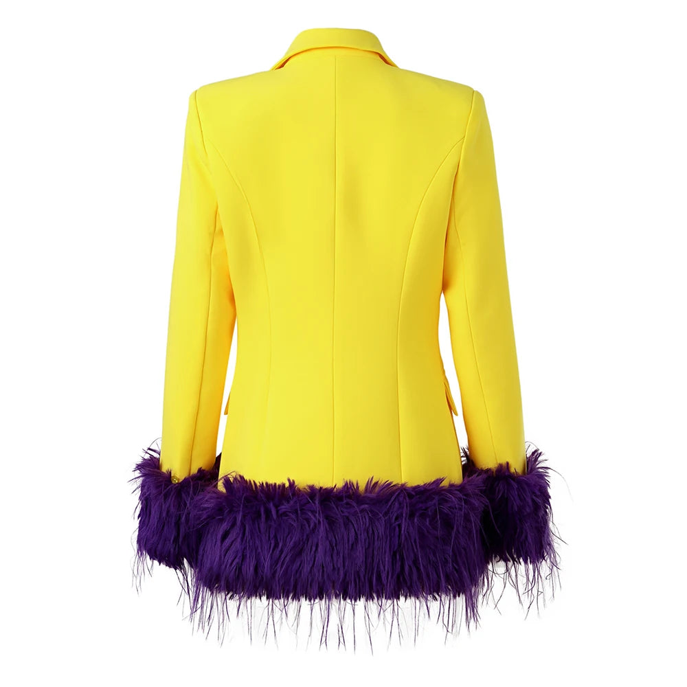 Blazer Largo Amarillo Joker Pelo Sintético Patchwork Fiesta Halloween Mujer
