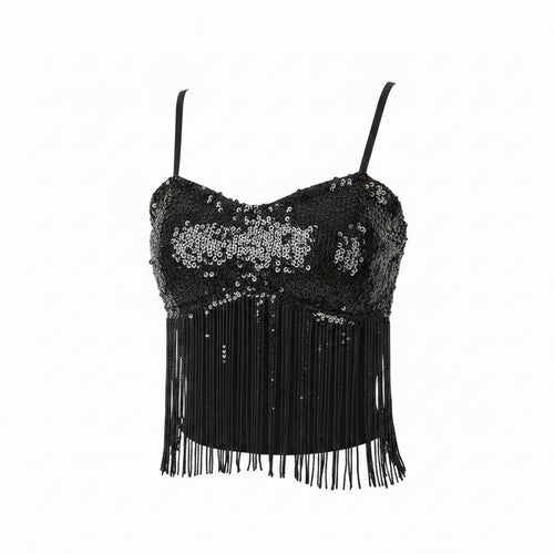 Camiseta sin mangas con escote halter, fleculos y lentejuelas