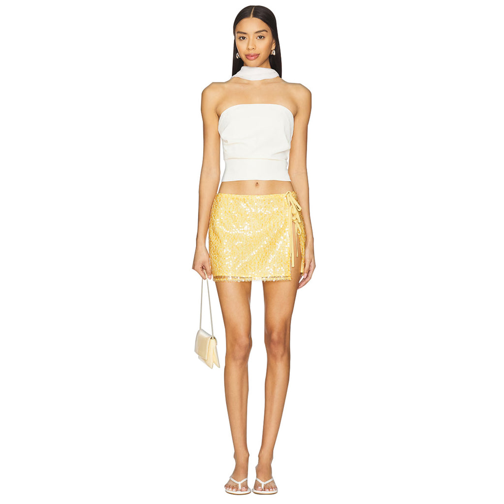 Sexy slim fit sequin strap mid waist skirt for women
