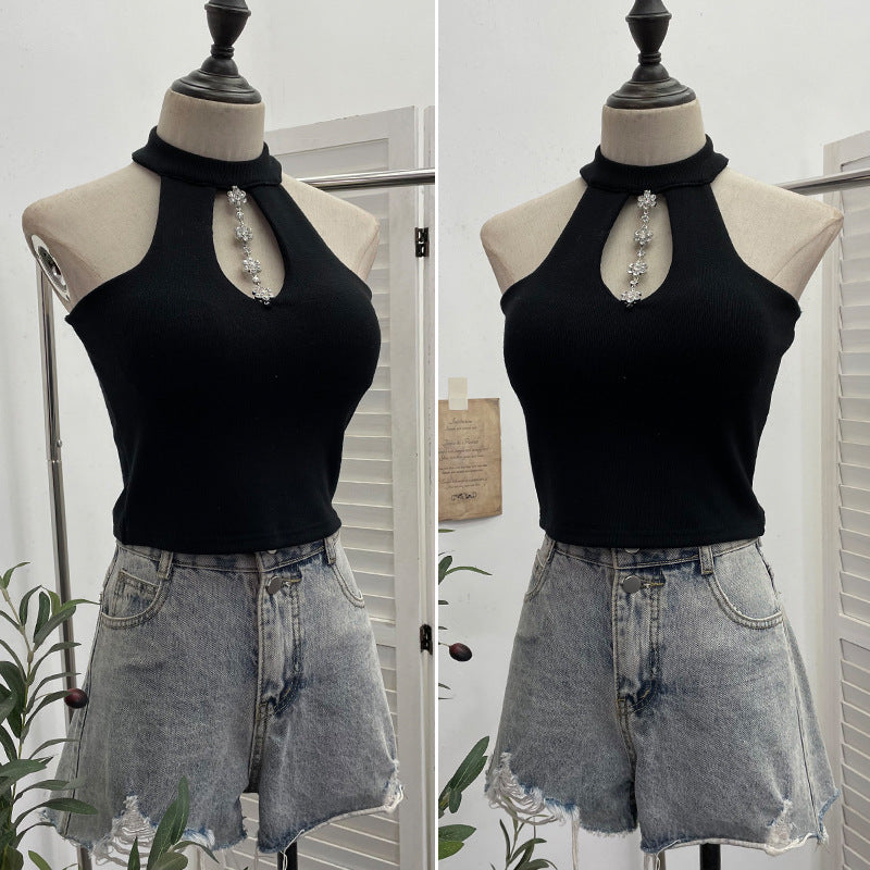 Hanging neck suspender sexy off shoulder top