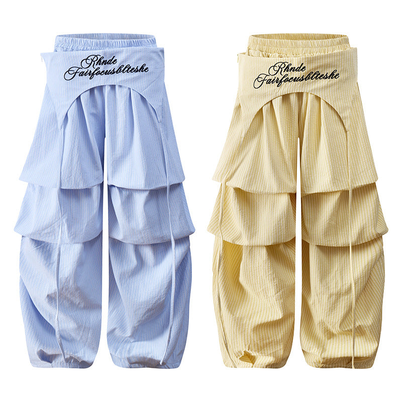 Pantalón Largo Recto Pierna Ancha Dobladillo Plisado Flecos Letras Cuadros Hip Hop