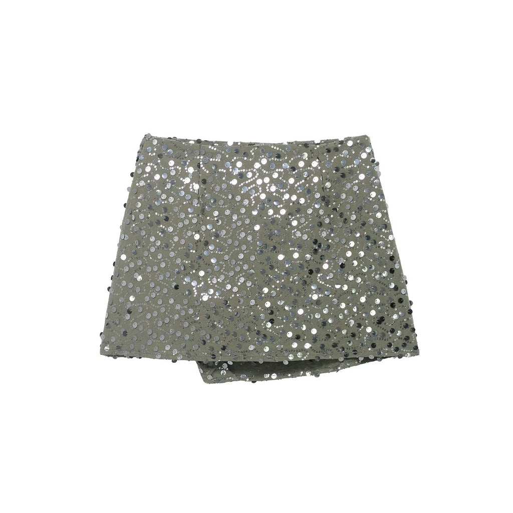 Mini Falda Elegante Perlas Doble Botonadura Talle Medio-Alto Poliéster Mujer