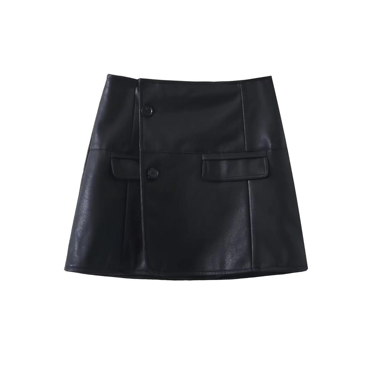 Conjunto Dos Piezas Blazer Cropped Cuero Sintético PU Mini Falda Botones Streetwear Chic Otoño Mujer
