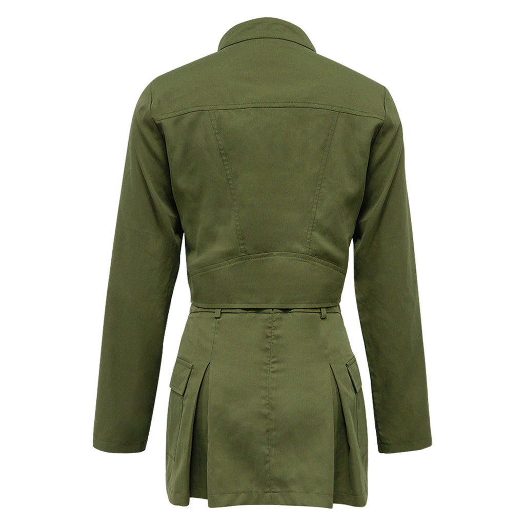 Conjunto Dos Piezas Top Manga Larga Cremallera Mini Falda Poliéster Sexy Casual Mujer