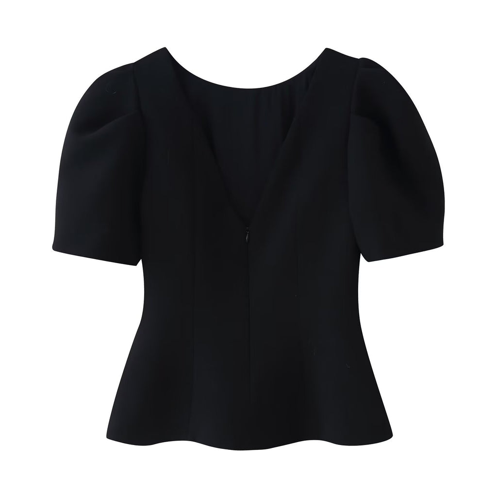 Blusa Elegante de Manga Abullonada con Detalle de Lazo