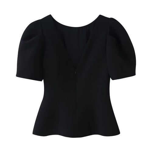 Blusa Elegante de Manga Abullonada con Detalle de Lazo