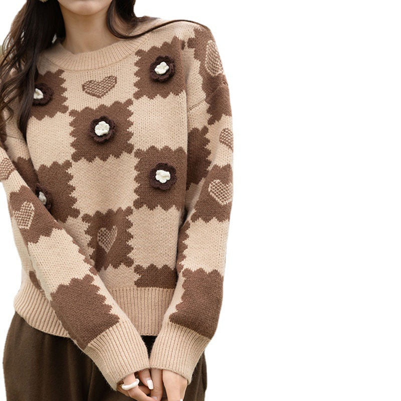 Loose fitting design with a pink knit sweater