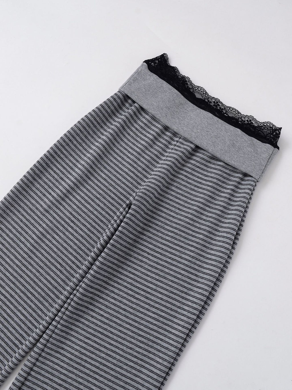 Pantalón Recto Largo Cintura Ancha Encaje Empalme Casual Gris Mujer
