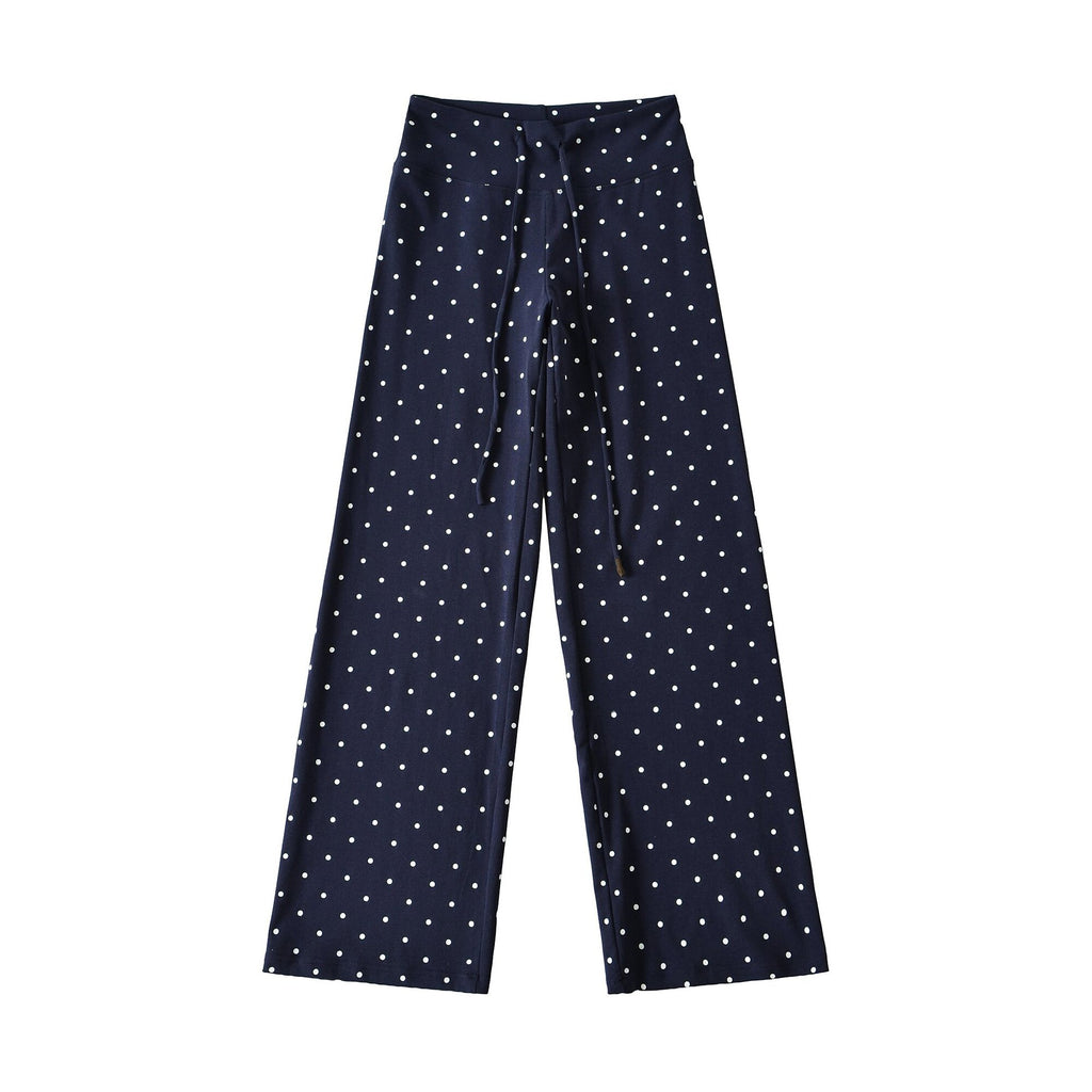 Pantalón Largo Recto Pierna Ancha Cintura Alta Lunares Street Fashion Casual Mujer