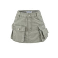 Washed Denim Cargo Skirt for Women, High-Quality A-Line Mini Skirt with Large Pockets, Mid-Low Waist