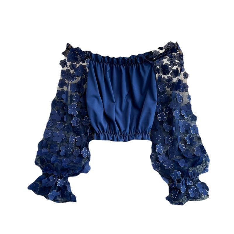 Top Off Shoulder Flores 3D Chifón Malla Mujer