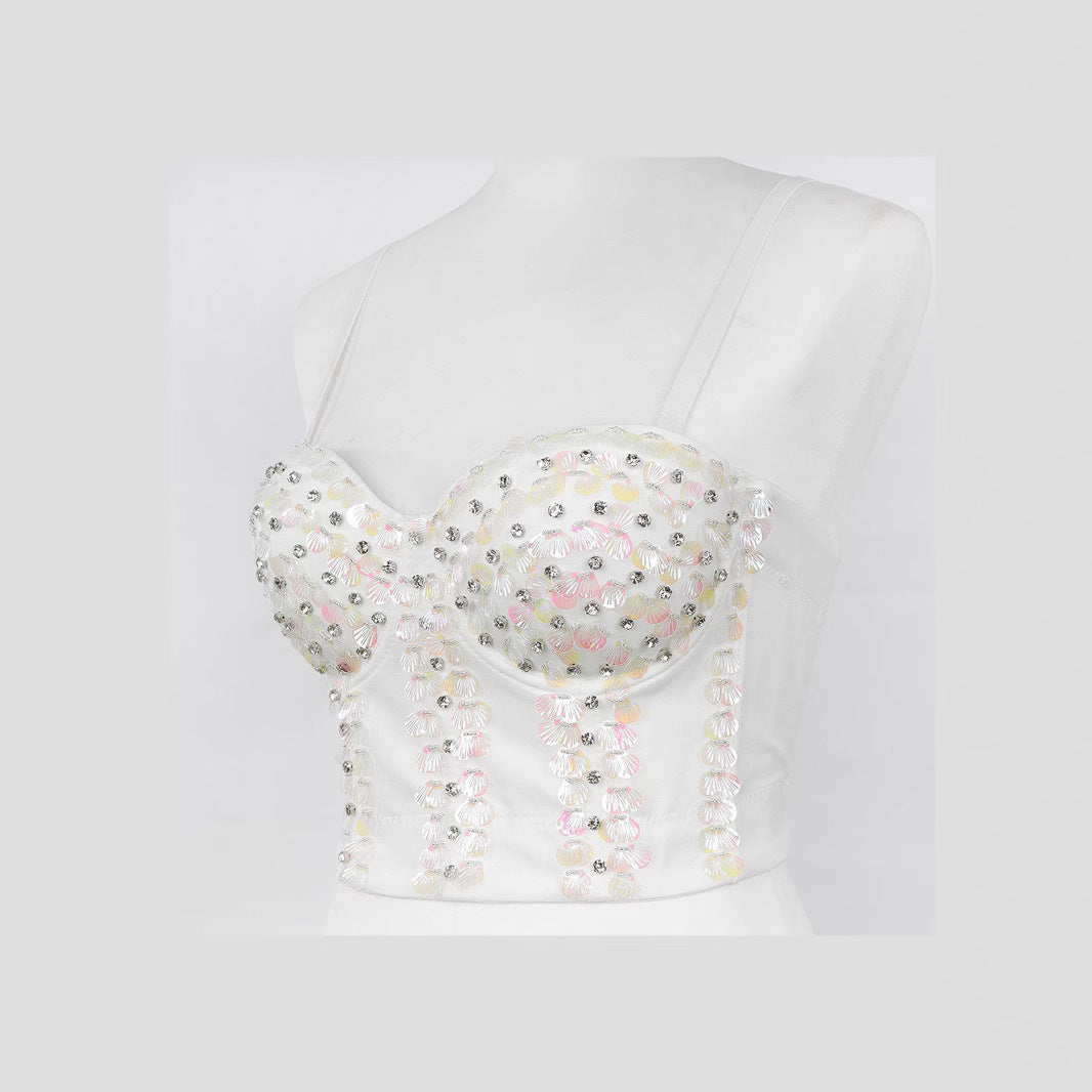 Top Bustier Strapless Strass Varillas Mujer Escenario