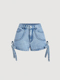 Lace up women's denim shorts