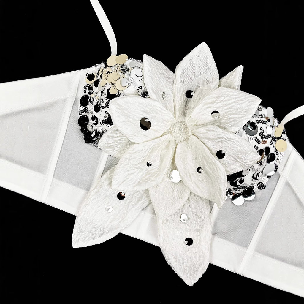 Top Bustier Lentejuelas Flores 3D Strass Moldeador Mujer