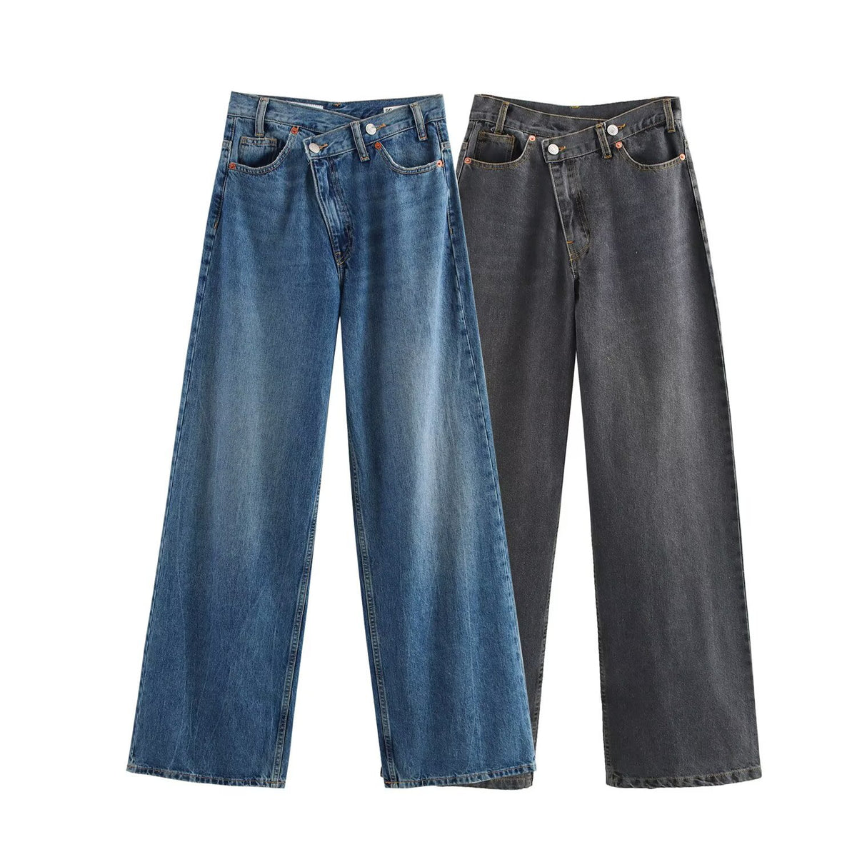 Pantalón Vaquero Pierna Ancha Cintura Alta Versátil Mujer