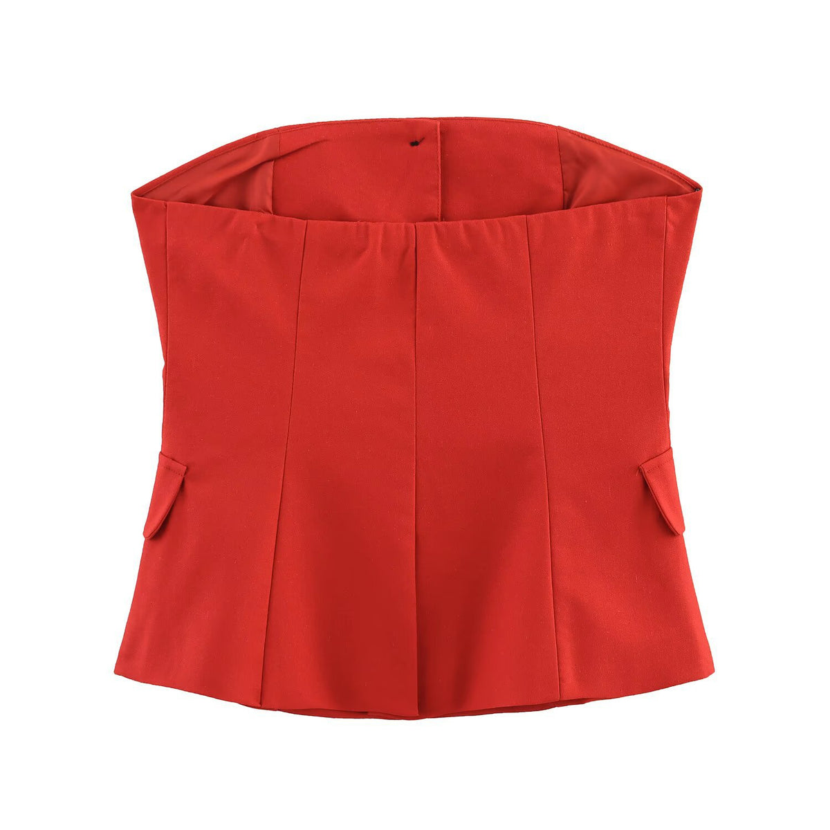 Conjunto Dos Piezas Top Sin Tirantes Hebilla Pantalón Amplio Plisado Poliéster Casual Mujer Rojo