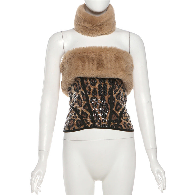 Conjunto Top y Falda Patchwork Leopardo y Lentejuelas