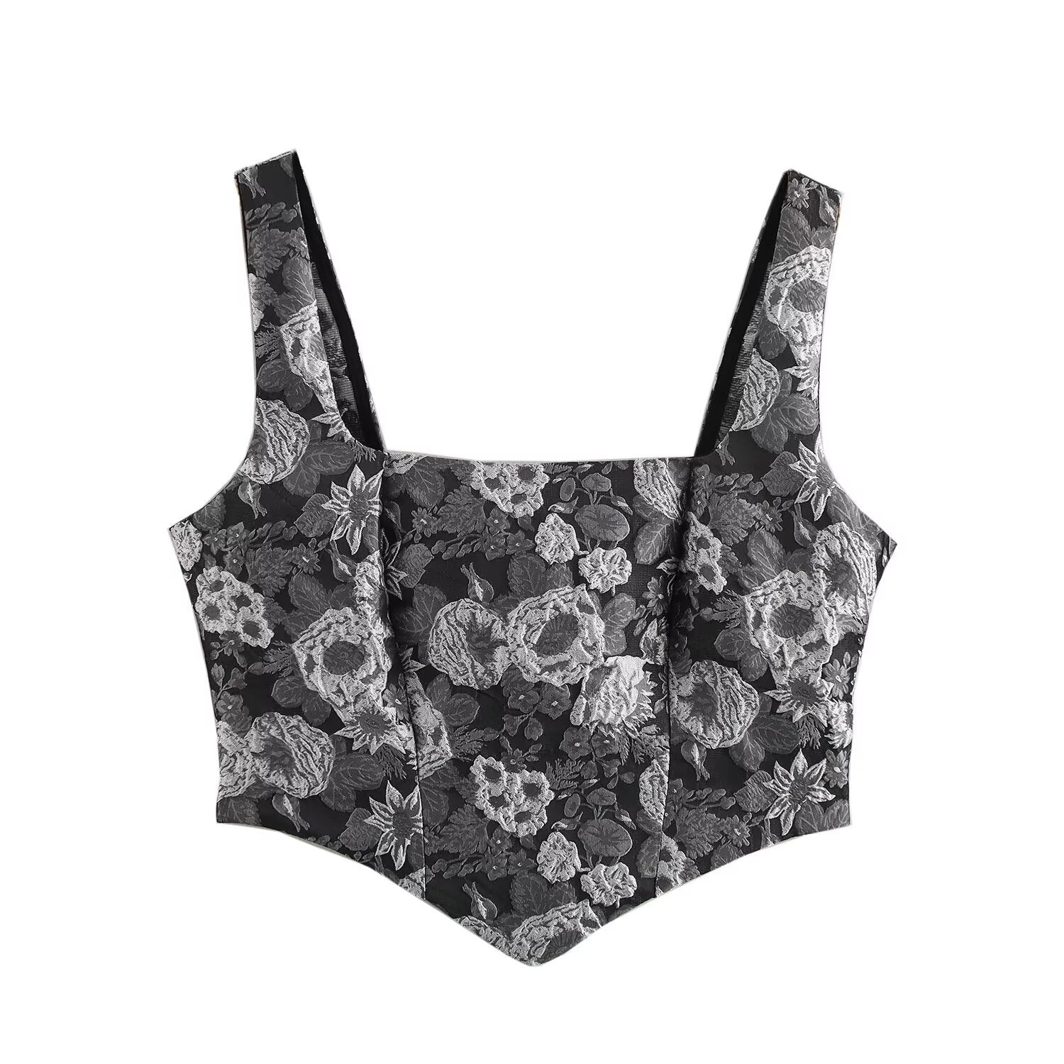 Square collar sleeveless printed short camisole top
