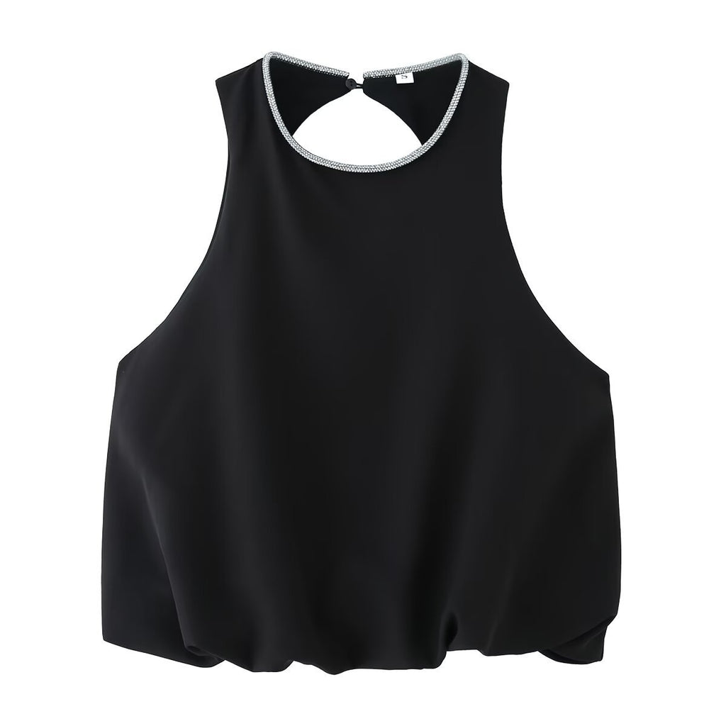 Bead diamond decoration with a small bubble sleeveless top