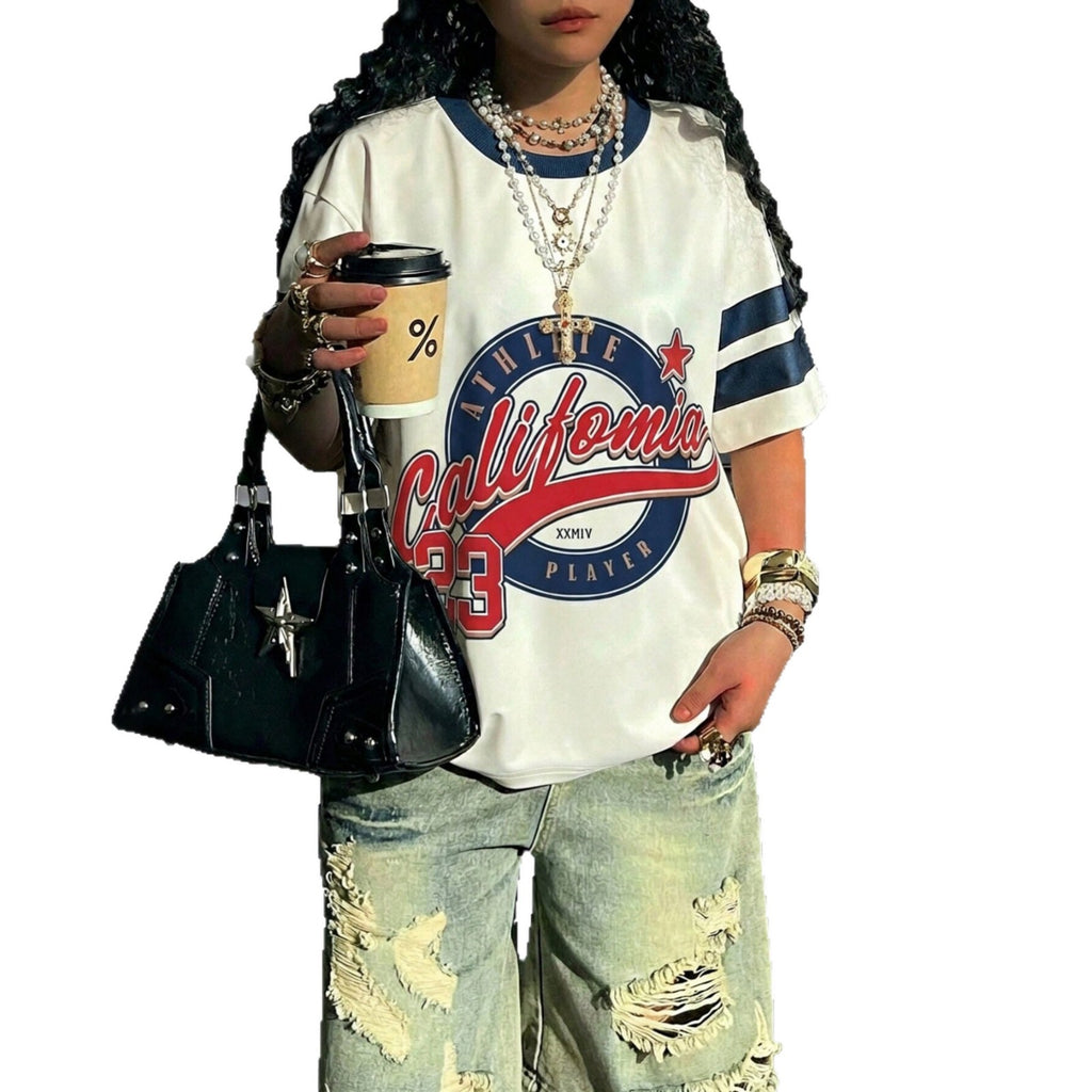 Loose letter printed short sleeved top