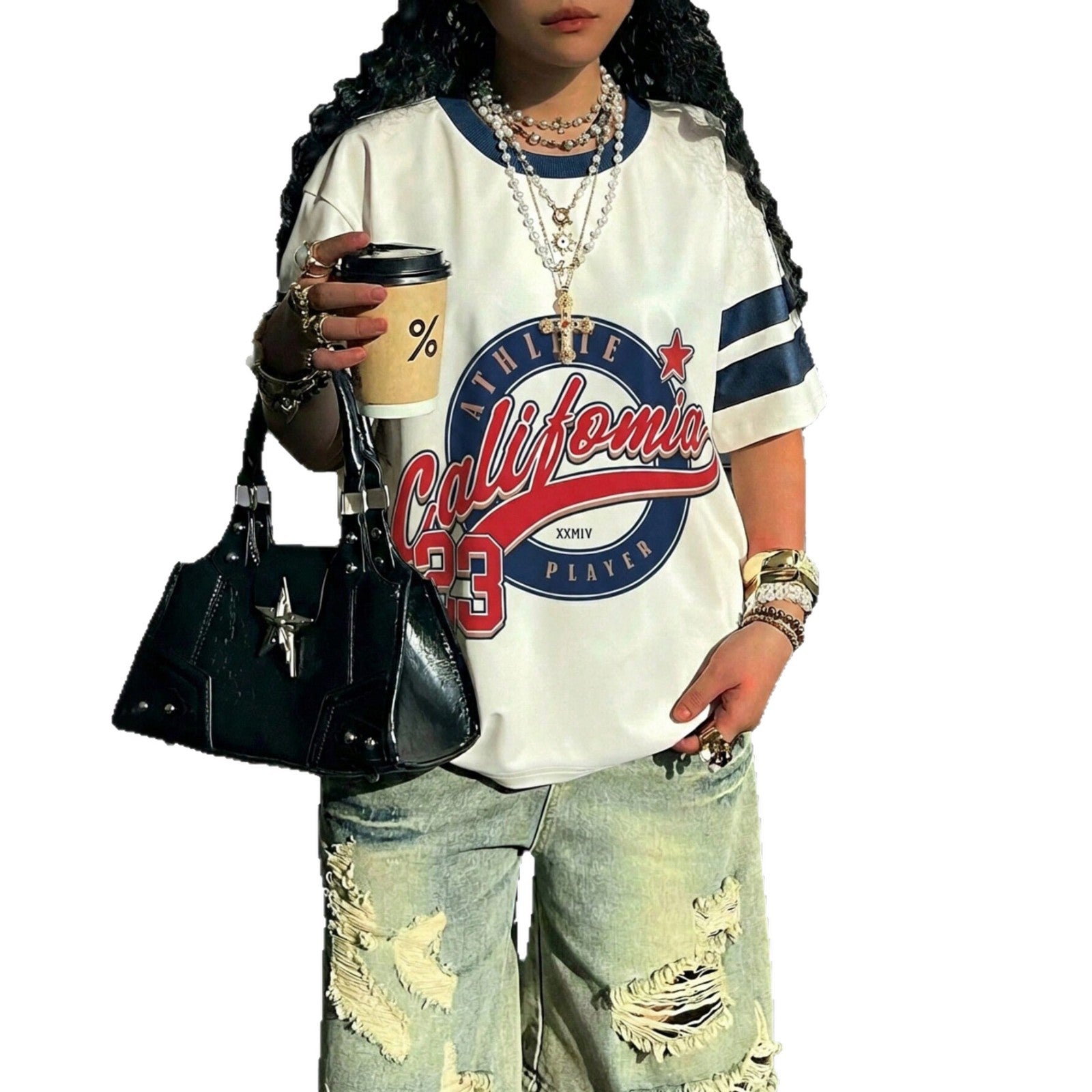 Loose letter printed short sleeved top