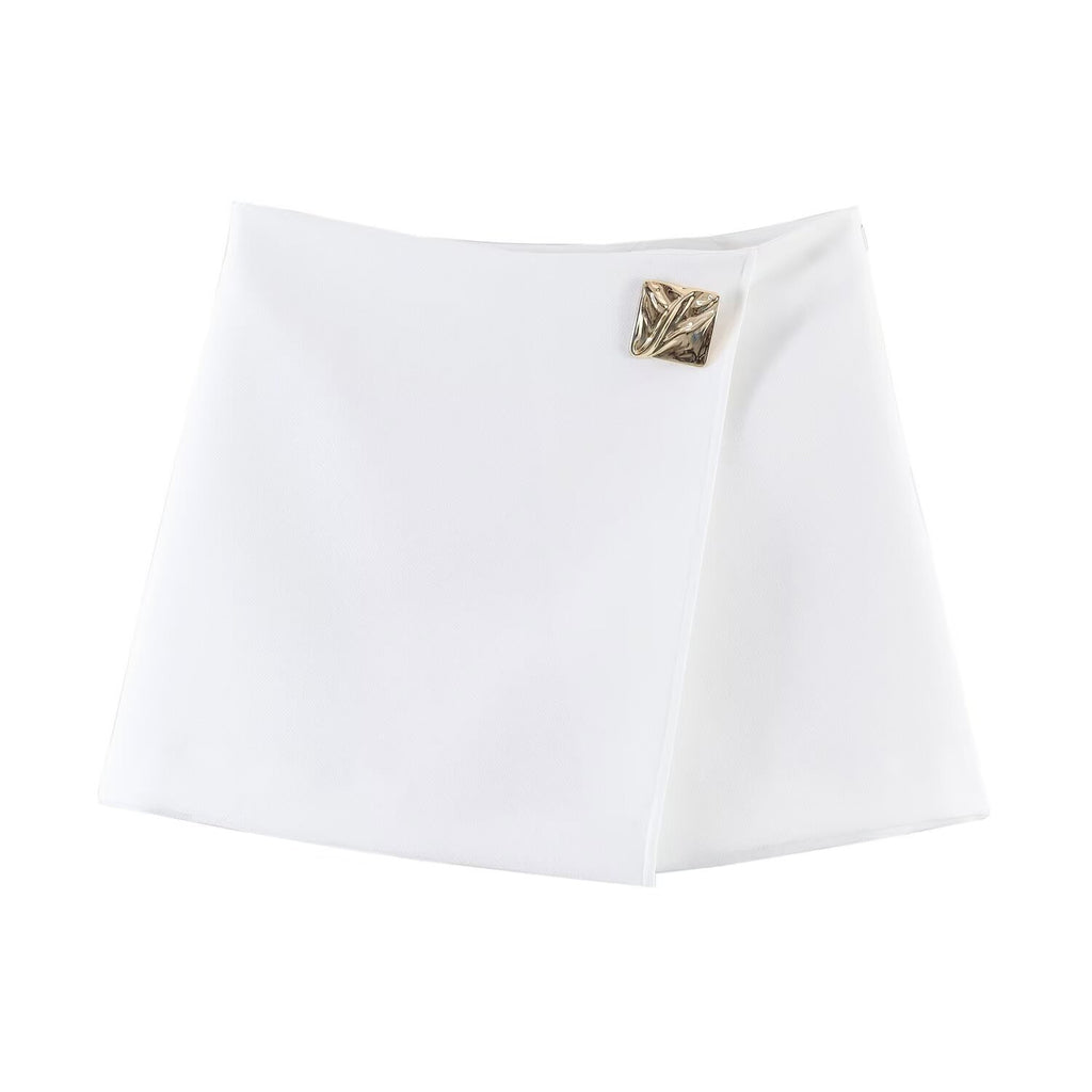 Mini Falda Tipo A Asimétrica Al Bies Hebilla Cuadrada Metal Poliéster Elegante Casual Mujer