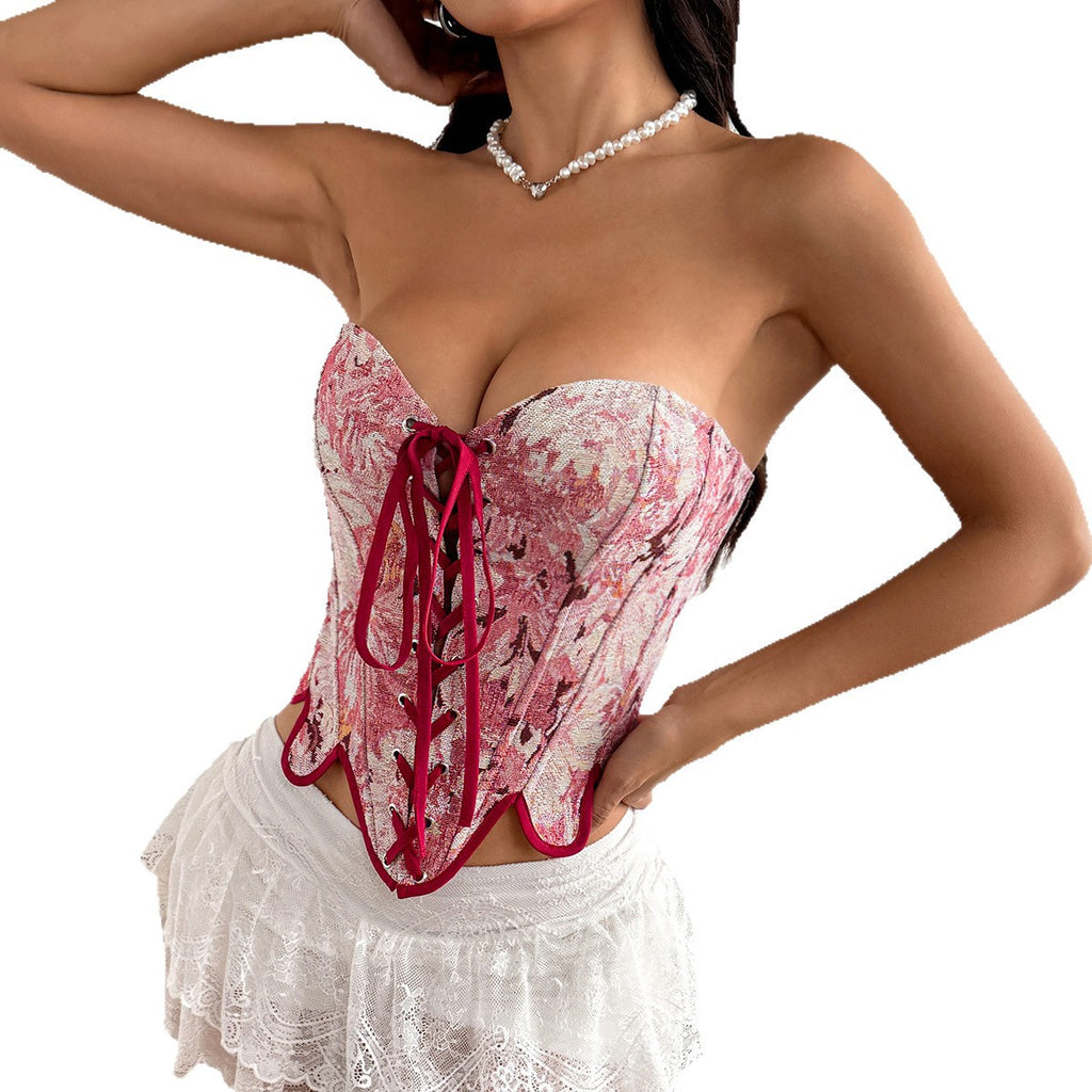 Petal hem zipper strap fishbone mini top
