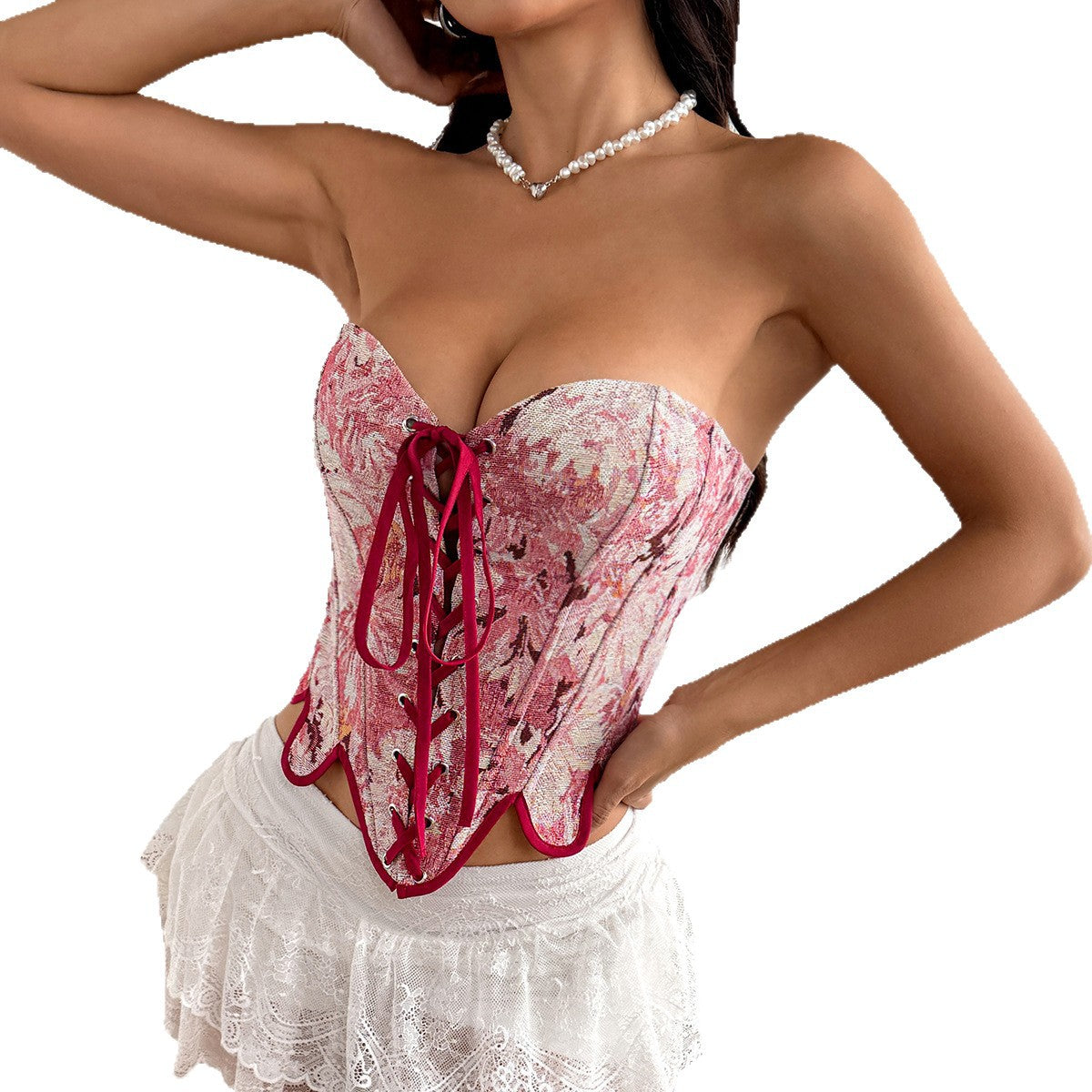 Petal hem zipper strap fishbone mini top