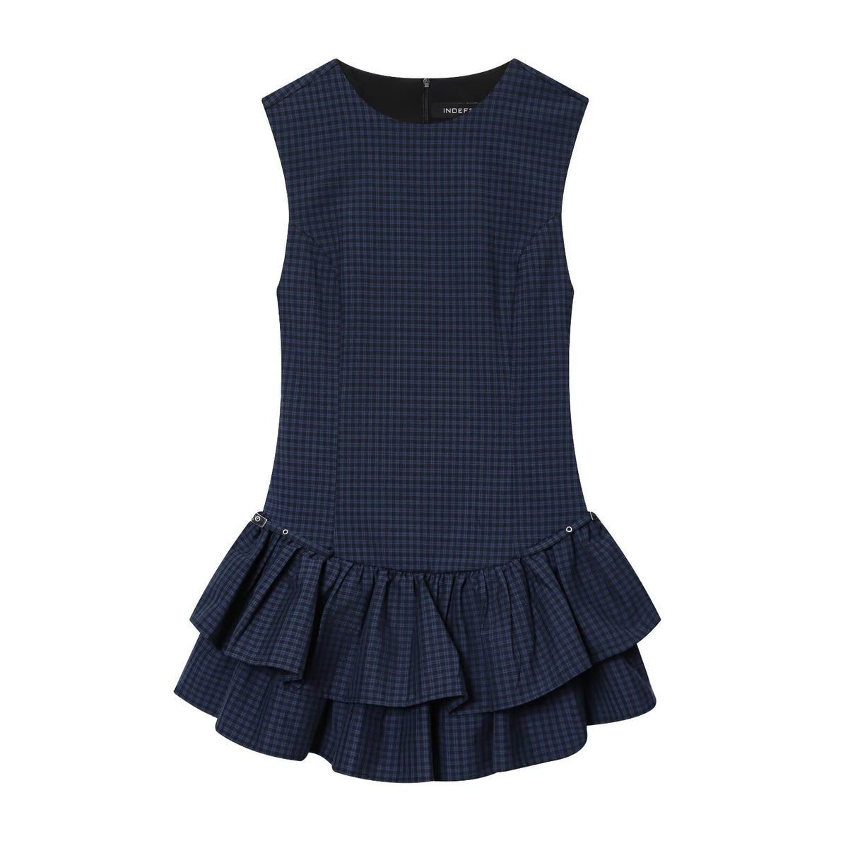 Vestido Mini a Cuadros con Decoración en Capas Sin Mangas Silueta A-Line Mujer