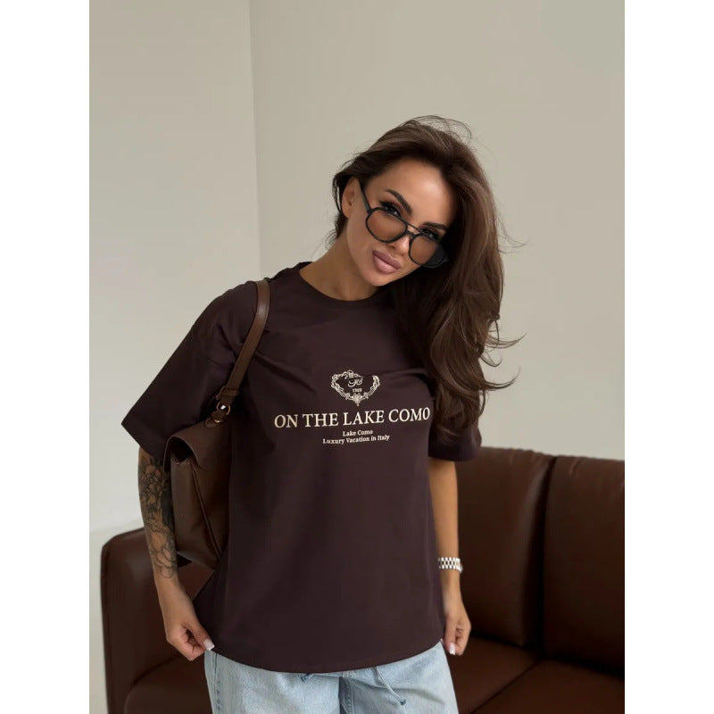 Letter printed short sleeved top for women