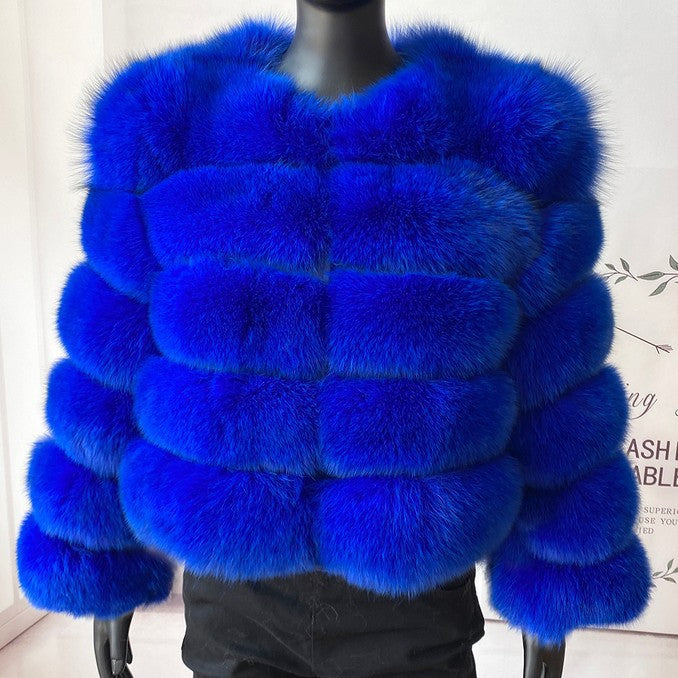 Abrigo Pelo Sintético Mapache Cuello Redondo Manga Larga Grueso Cálido Lujoso Invierno Mujer Multicolor Tallas S a 5XL
