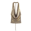 Spicy girl pleated neck hanging collar top