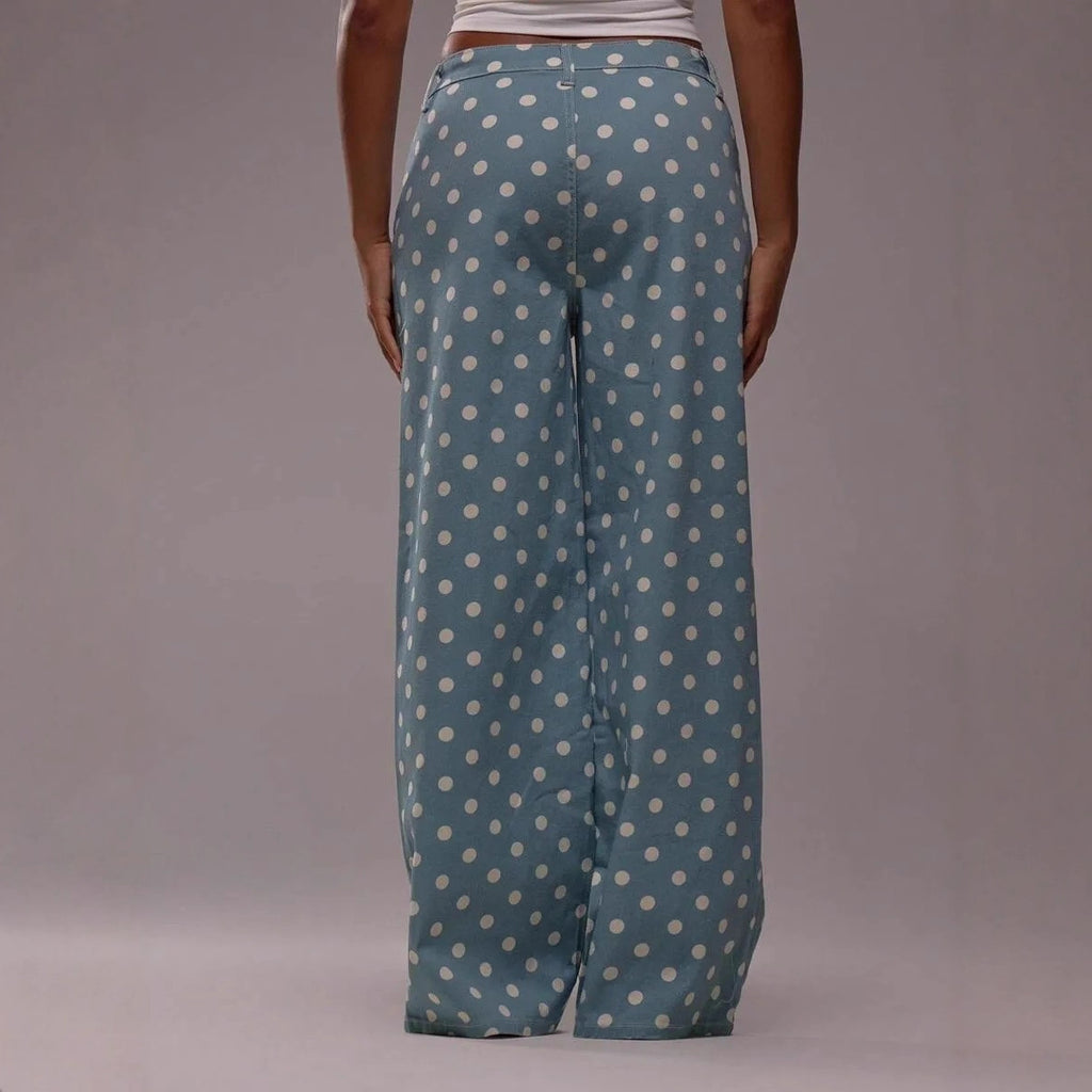 Vaquero Recto Holgado Talle Medio Lunares Denim Algodón Casual Chic Mujer