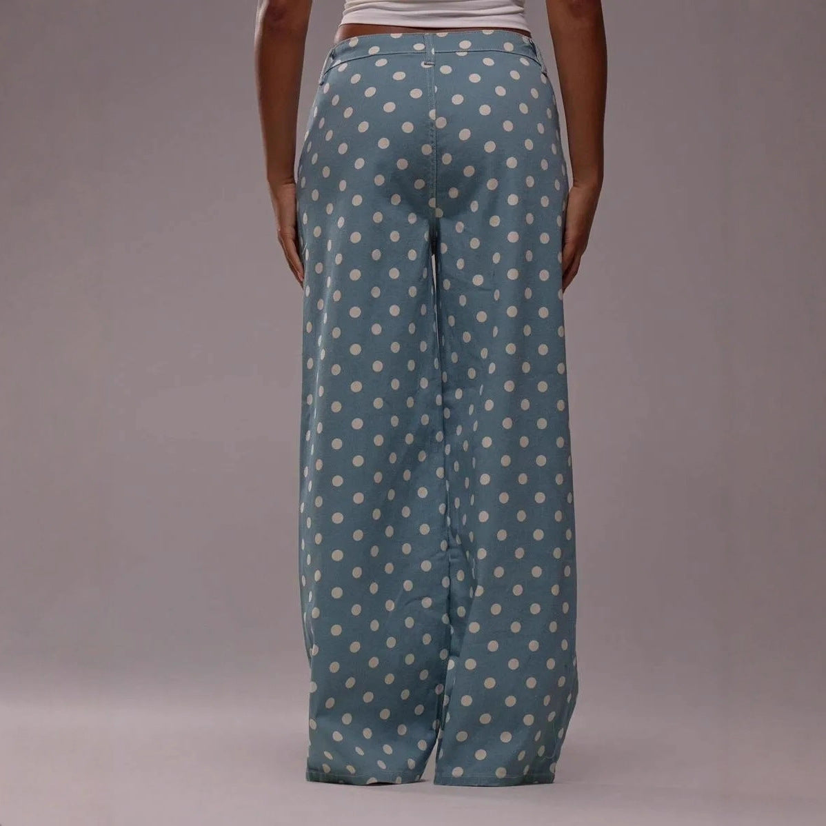 Vaquero Recto Holgado Talle Medio Lunares Denim Algodón Casual Chic Mujer